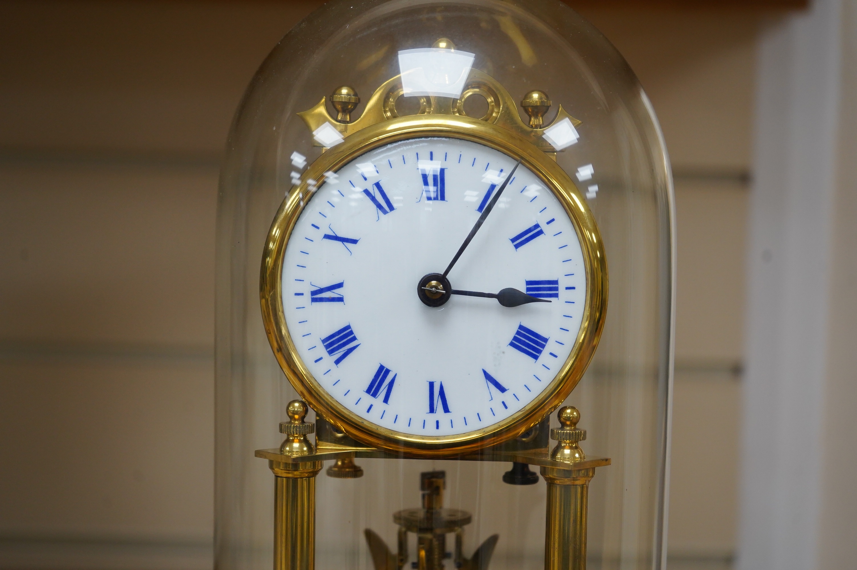 A late 19th century German 400 day torsion clock under dome, 26cm. Condition - fair to good. Not tested